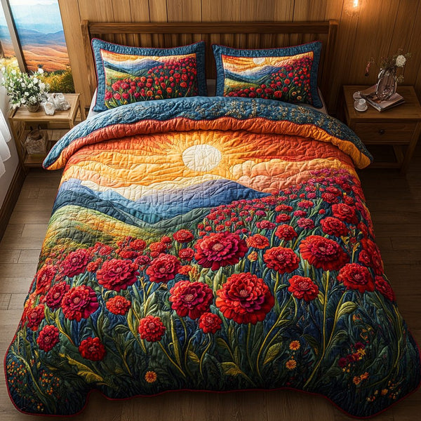 Romantic Field quilted 3-piece bedding set on a made bed with two matching pillow shams