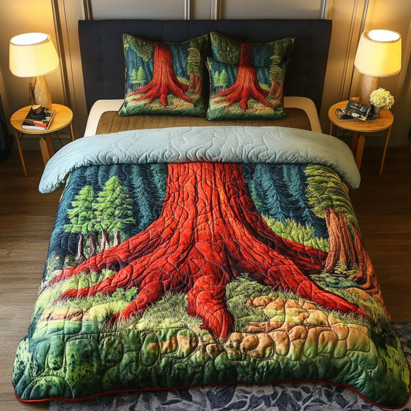 Rooted Majesty quilted 3-piece bedding set on a made bed with two matching pillow shams