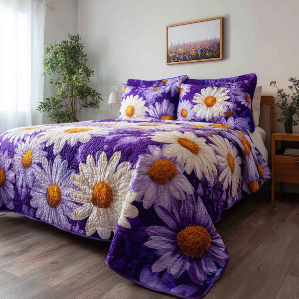 Rose Garden quilted 3-piece bedding set on a made bed with two matching pillow shams