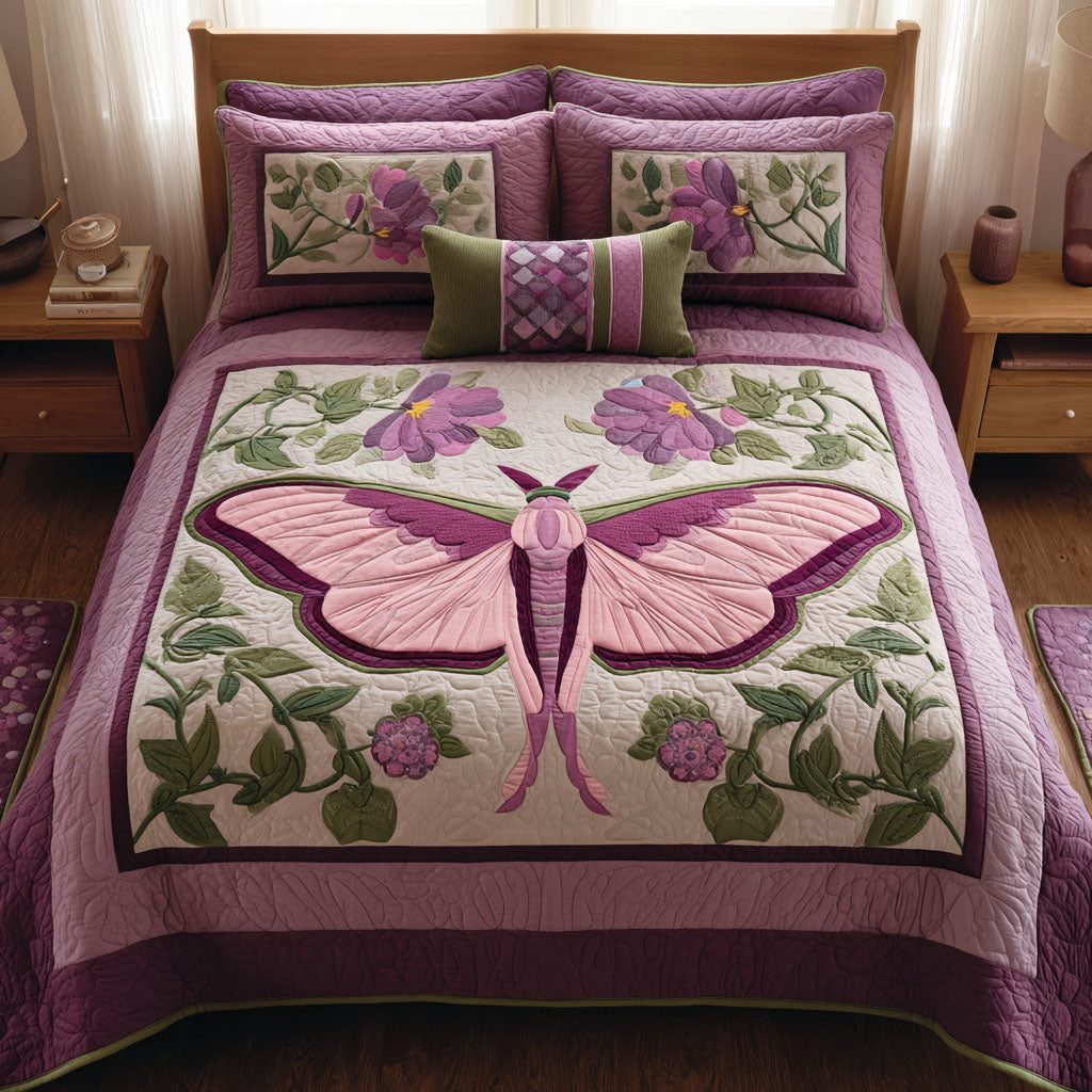 Rosewood Serenity quilted 3-piece bedding set on a made bed with two matching pillow shams