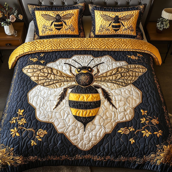 Royal Bee quilted 3-piece bedding set on a made bed with two matching pillow shams