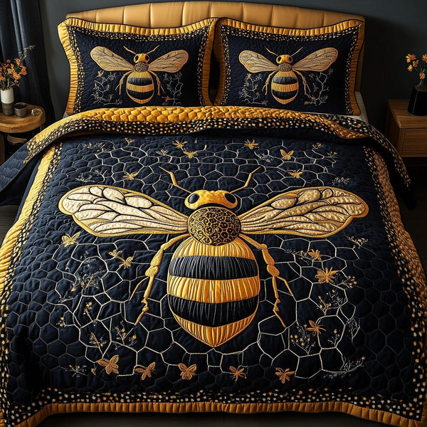 Royal Bee quilted 3-piece bedding set on a made bed with two matching pillow shams