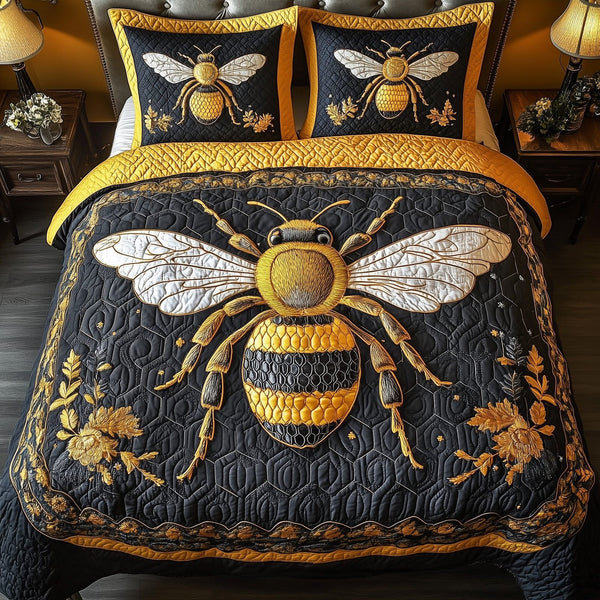 Royal Bee quilted 3-piece bedding set on a made bed with two matching pillow shams