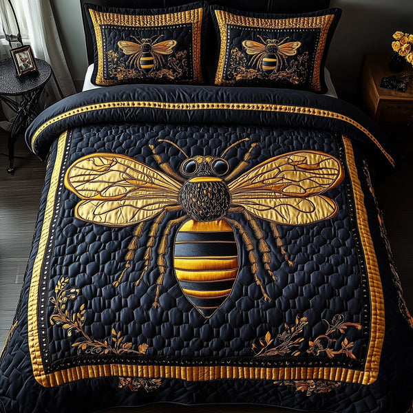 Royal Bee quilted 3-piece bedding set on a made bed with two matching pillow shams