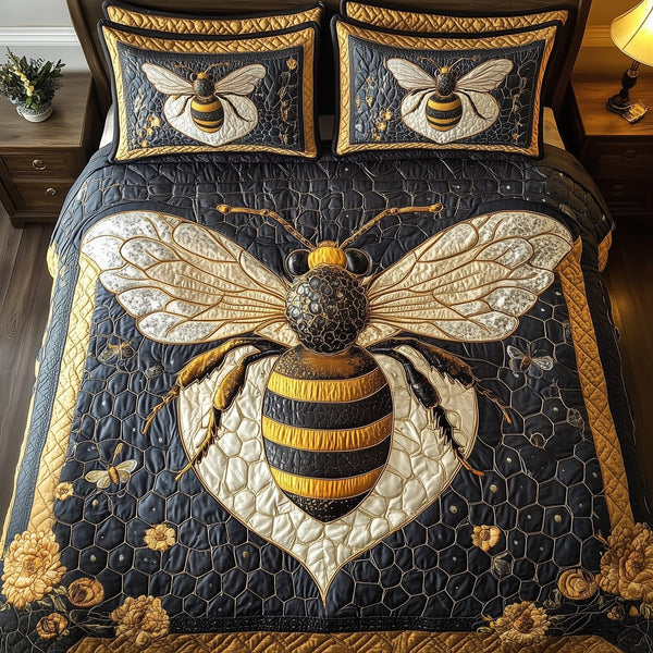 Royal Bee quilted 3-piece bedding set on a made bed with two matching pillow shams