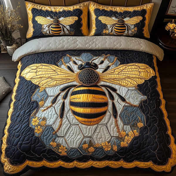 Royal Bee quilted 3-piece bedding set on a made bed with two matching pillow shams