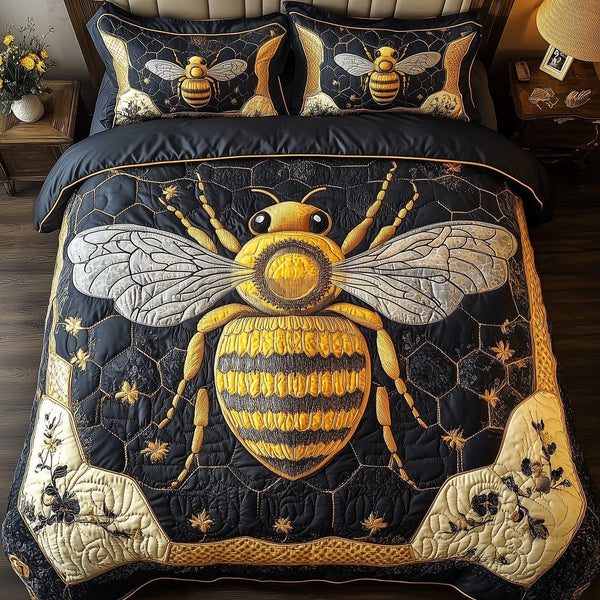 Royal Bee quilted 3-piece bedding set on a made bed with two matching pillow shams