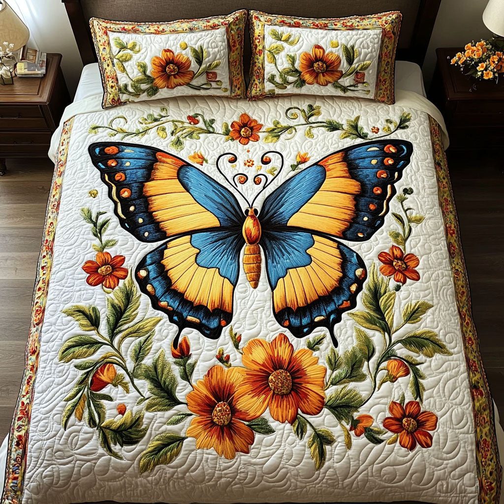 Royal Blue quilted 3-piece bedding set on a made bed with two matching pillow shams