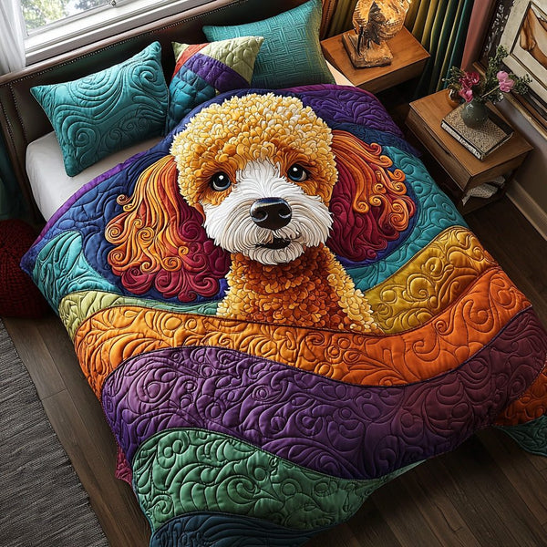 Royal Curl quilted 3-piece bedding set on a made bed with two matching pillow shams