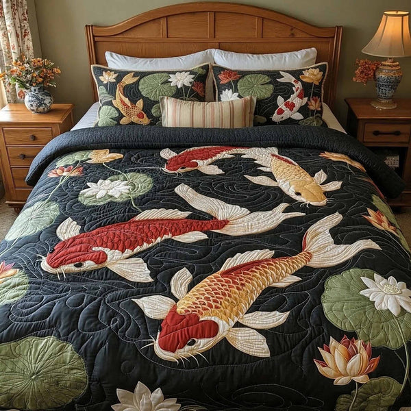 Royal Current quilted 3-piece bedding set on a made bed with two matching pillow shams