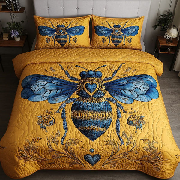 Royal Flight quilted 3-piece bedding set on a made bed with two matching pillow shams