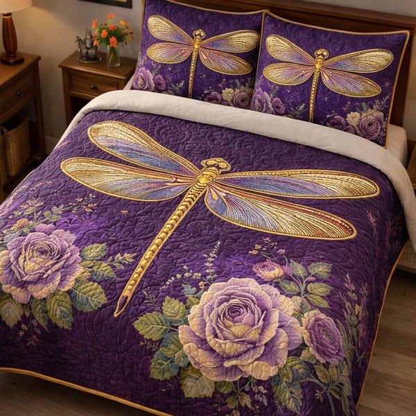 Royal Garden quilted 3-piece bedding set on a made bed with two matching pillow shams