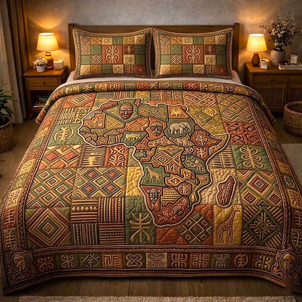 Royal Glow quilted 3-piece bedding set on a made bed with two matching pillow shams