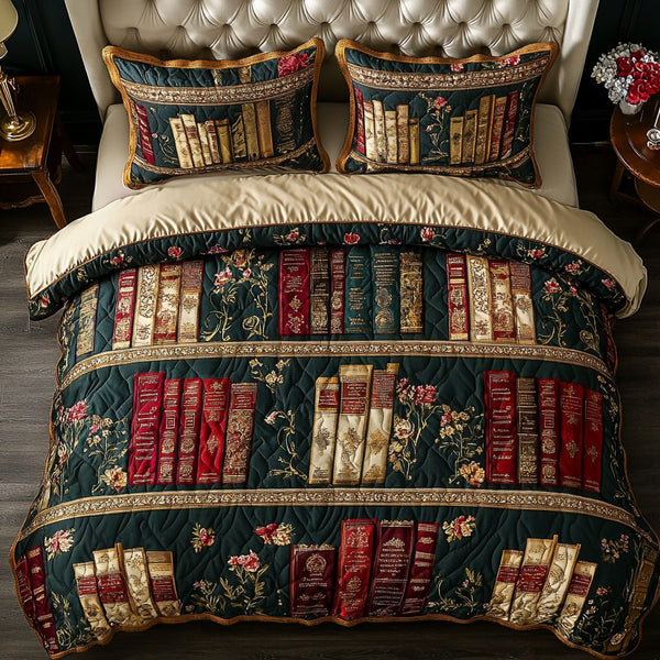 Royal Library quilted 3-piece bedding set on a made bed with two matching pillow shams