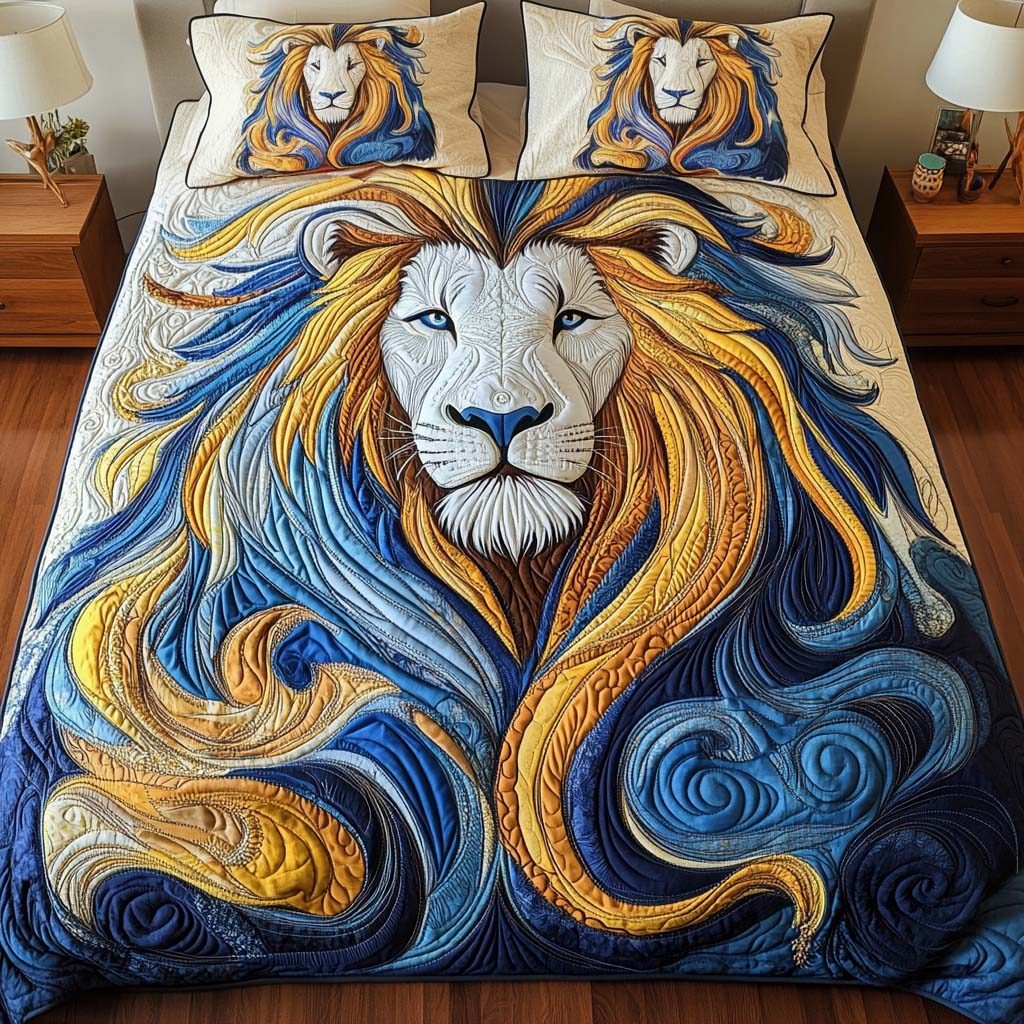 Royal Majesty quilted 3-piece bedding set on a made bed with two matching pillow shams