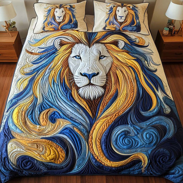 Royal Majesty quilted 3-piece bedding set on a made bed with two matching pillow shams