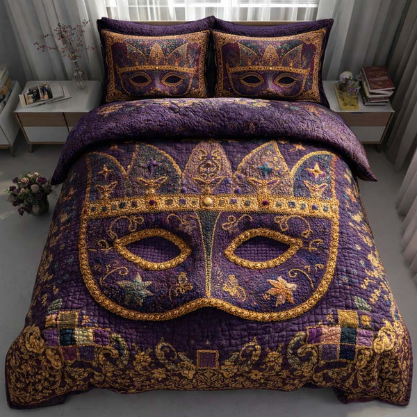 Royal Masque quilted 3-piece bedding set on a made bed with two matching pillow shams