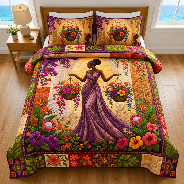 Royal Melanin quilted 3-piece bedding set on a made bed with two matching pillow shams
