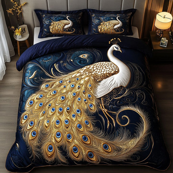 Royal Plume quilted 3-piece bedding set on a made bed with two matching pillow shams