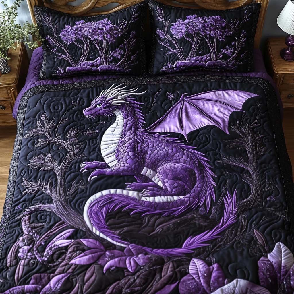 Royal Scales quilted 3-piece bedding set on a made bed with two matching pillow shams