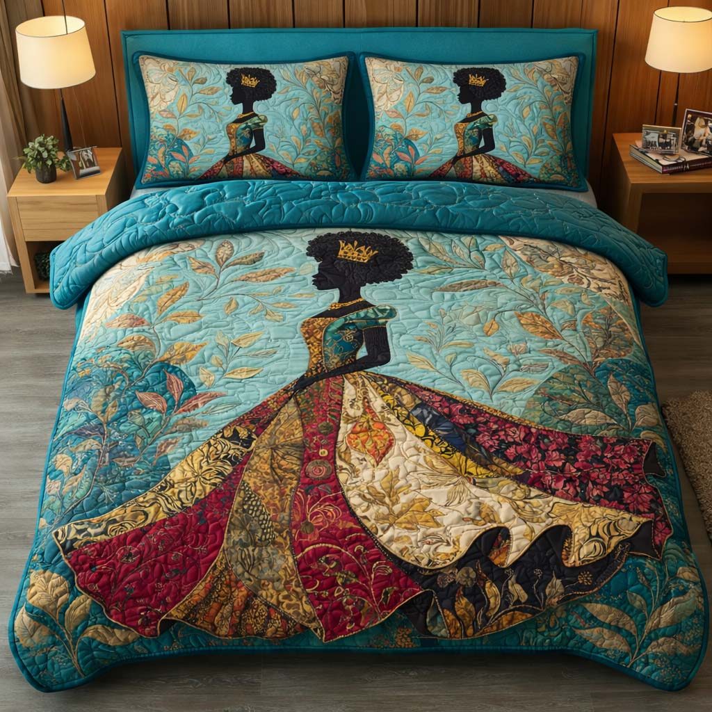 Royal Silhouette quilted 3-piece bedding set on a made bed with two matching pillow shams