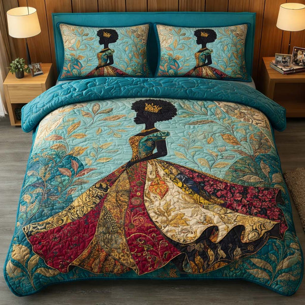 Royal Silhouette quilted 3-piece bedding set on a made bed with two matching pillow shams