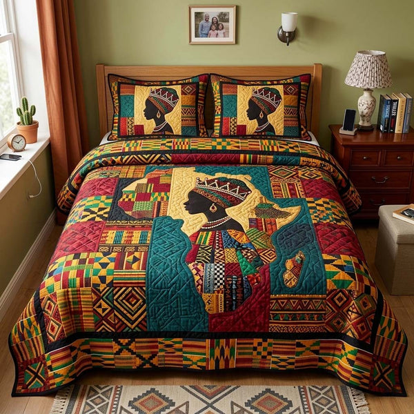 Royal Silhouette quilted 3-piece bedding set on a made bed with two matching pillow shams