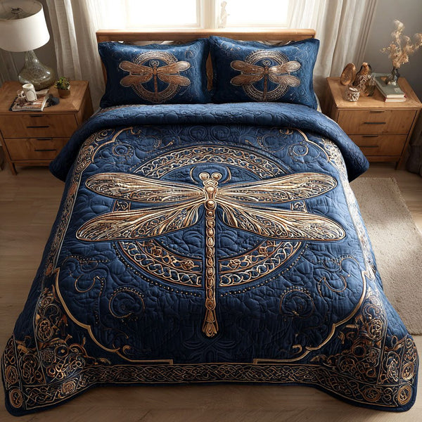 Royal Sky quilted 3-piece bedding set on a made bed with two matching pillow shams