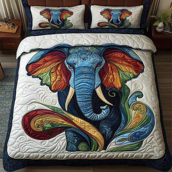 Royal Stomp quilted 3-piece bedding set on a made bed with two matching pillow shams