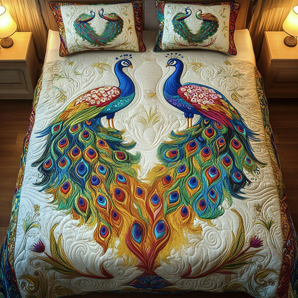 Royal Symphony quilted 3-piece bedding set on a made bed with two matching pillow shams