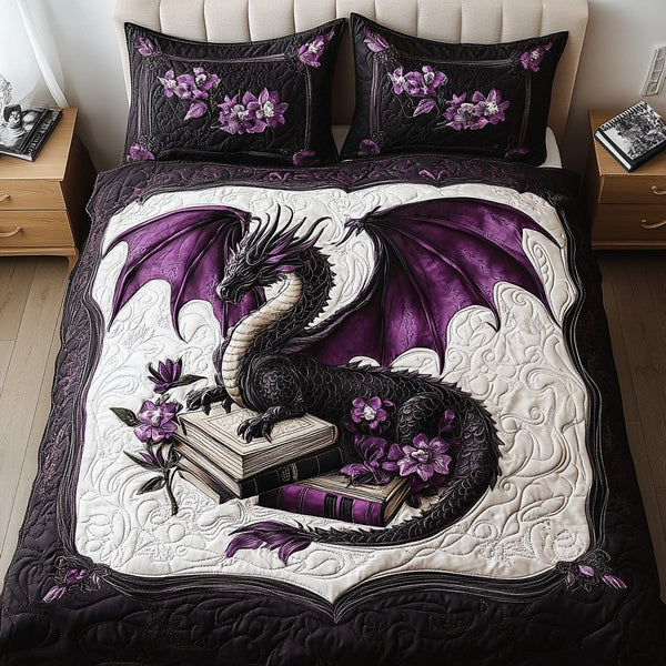 Royal Twilight quilted 3-piece bedding set on a made bed with two matching pillow shams