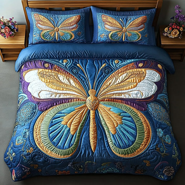 Royal Wings quilted 3-piece bedding set on a made bed with two matching pillow shams