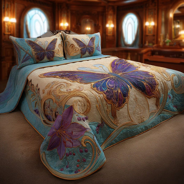 Royal Wings quilted 3-piece bedding set on a made bed with two matching pillow shams