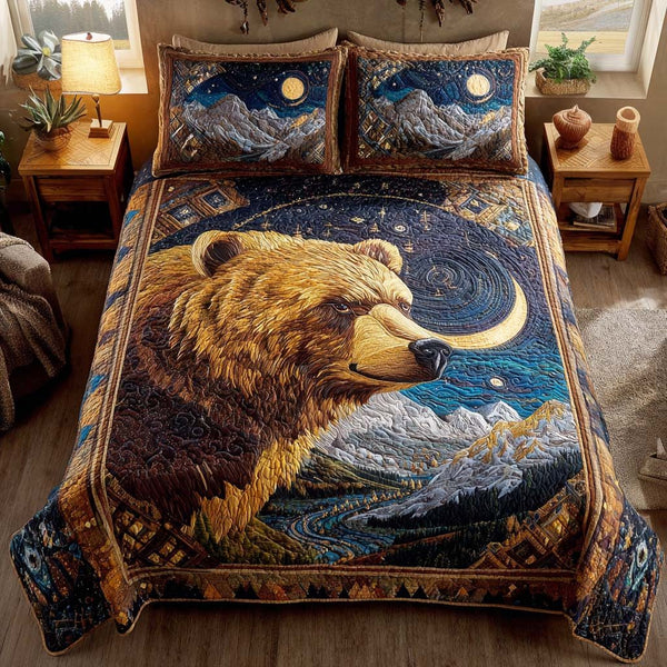 Rugged Hunter quilted 3-piece bedding set on a made bed with two matching pillow shams