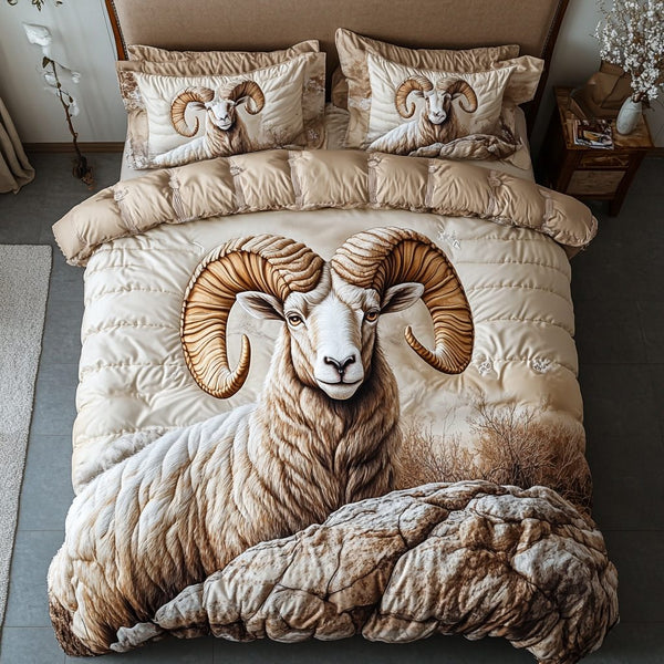 Rugged Peaks quilted 3-piece bedding set on a made bed with two matching pillow shams