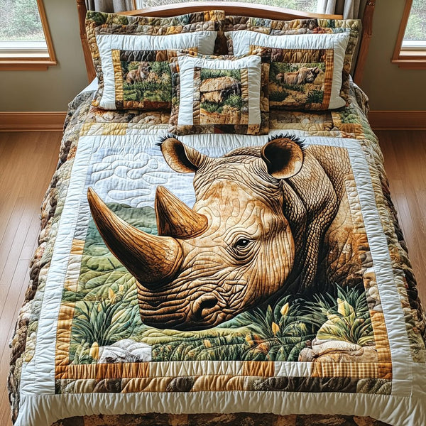 Rugged Rhino quilted 3-piece bedding set on a made bed with two matching pillow shams