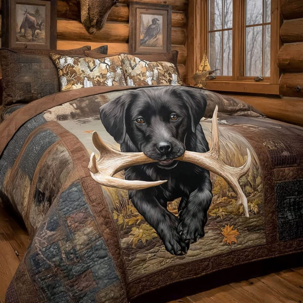 Rugged Tracker quilted 3-piece bedding set on a made bed with two matching pillow shams