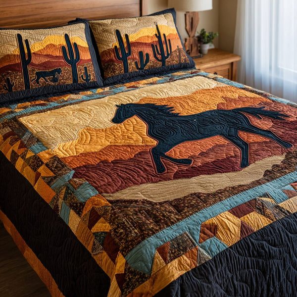 Running Grace quilted 3-piece bedding set on a made bed with two matching pillow shams