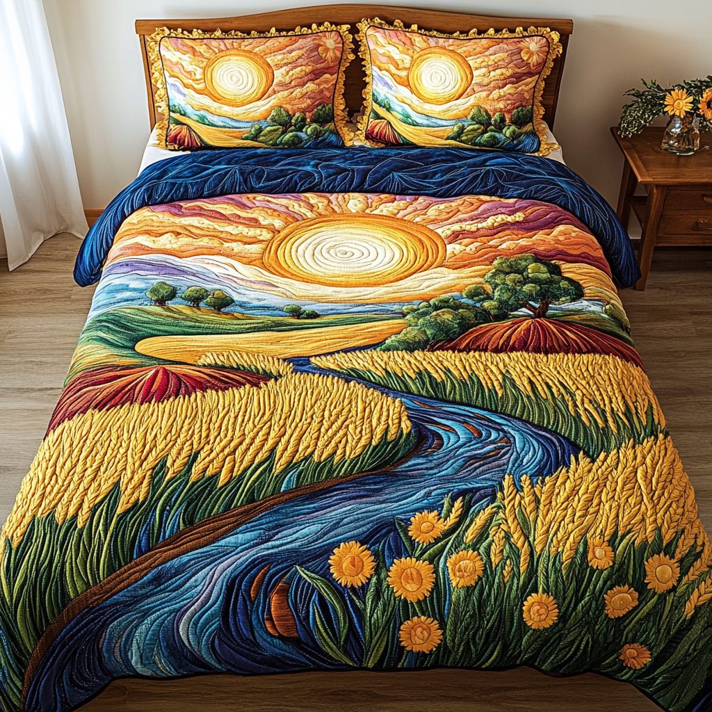 Rural Haven quilted 3-piece bedding set on a made bed with two matching pillow shams
