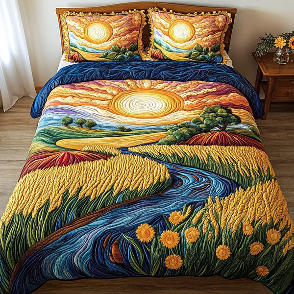 Rural Haven quilted 3-piece bedding set on a made bed with two matching pillow shams