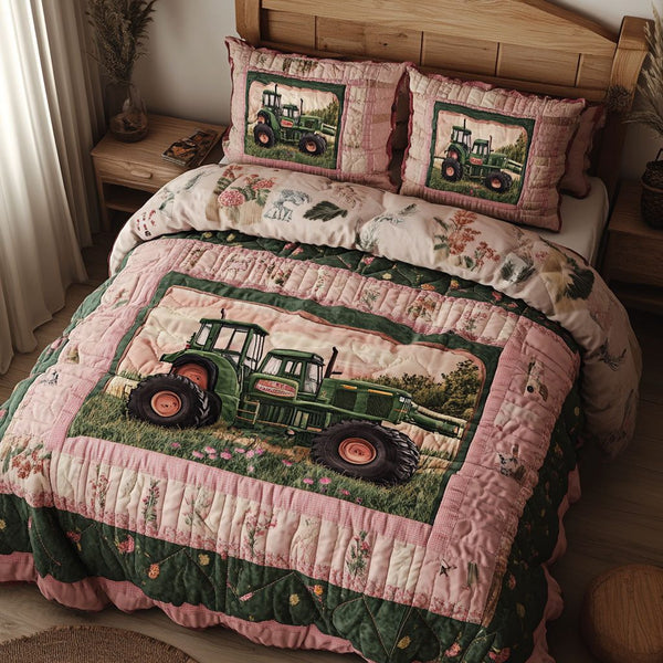 Rural Ride quilted 3-piece bedding set on a made bed with two matching pillow shams