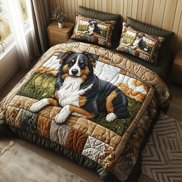 Rustic Aussie Soul quilted 3-piece bedding set on a made bed in a farmhouse bedroom