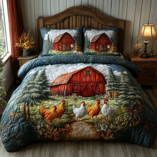 Rustic Beauty quilted 3-piece bedding set on a made bed in a farmhouse bedroom