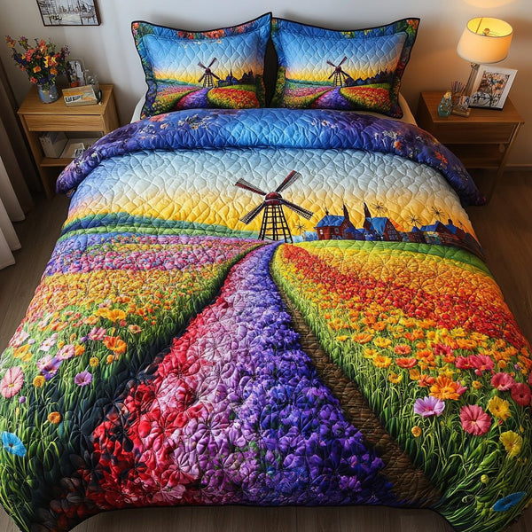 Rustic Breeze quilted 3-piece bedding set on a made bed in a farmhouse bedroom