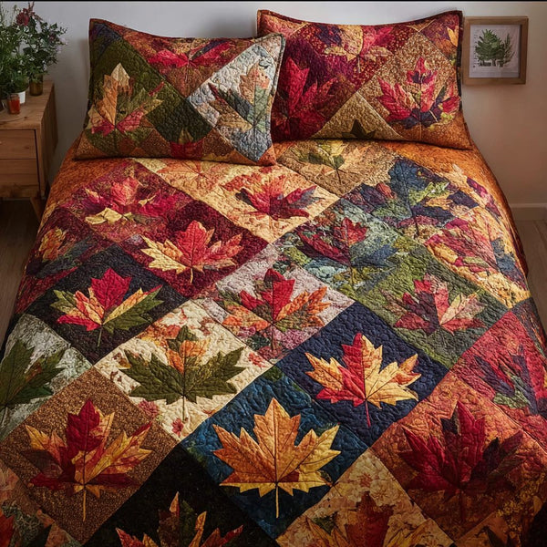 Rustic Breeze quilted 3-piece bedding set on a made bed in a farmhouse bedroom