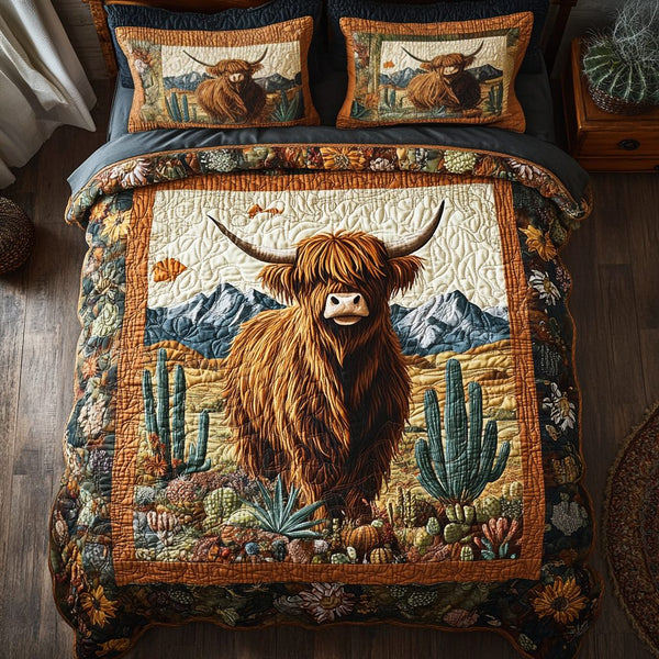 Rustic Charm quilted 3-piece bedding set on a made bed in a farmhouse bedroom