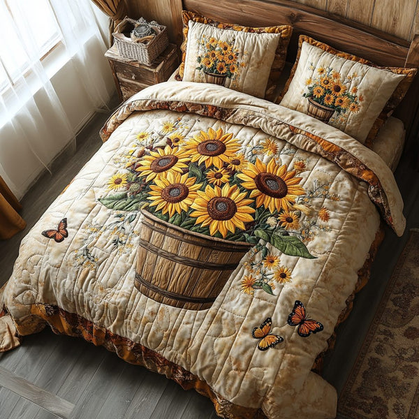 Rustic Charm quilted 3-piece bedding set on a made bed in a farmhouse bedroom