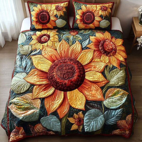 Rustic Charm quilted 3-piece bedding set on a made bed in a farmhouse bedroom