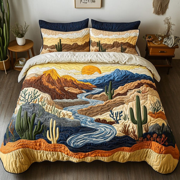 Rustic Charm quilted 3-piece bedding set on a made bed in a farmhouse bedroom