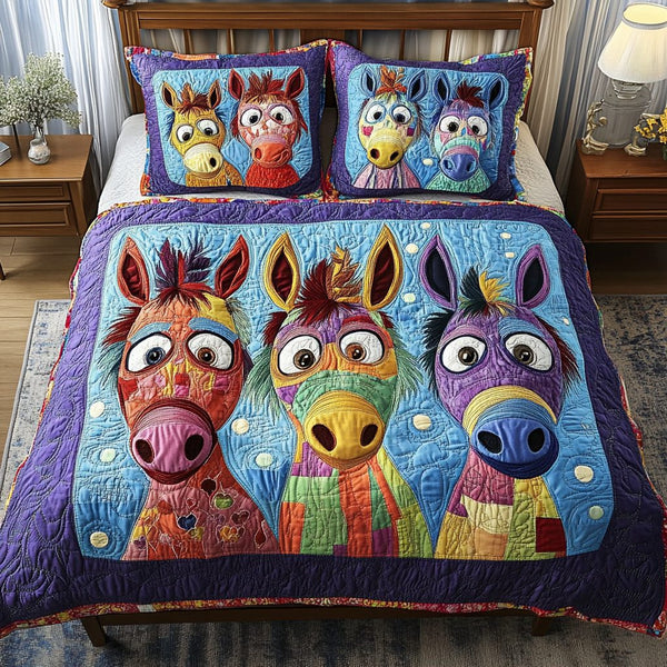 Rustic Charm quilted 3-piece bedding set on a made bed in a farmhouse bedroom